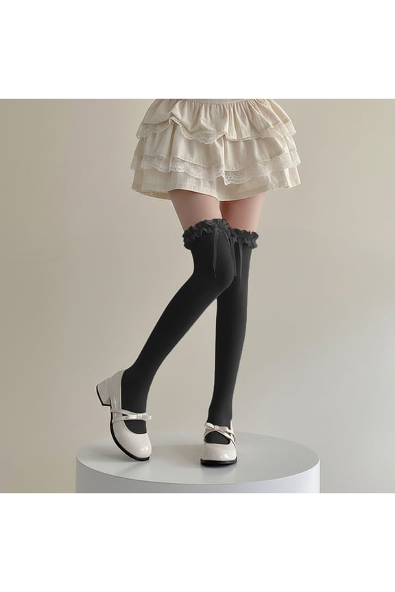 ’s Lace Bow Thigh High Stockings – Over The Knee Hold Ups Tights