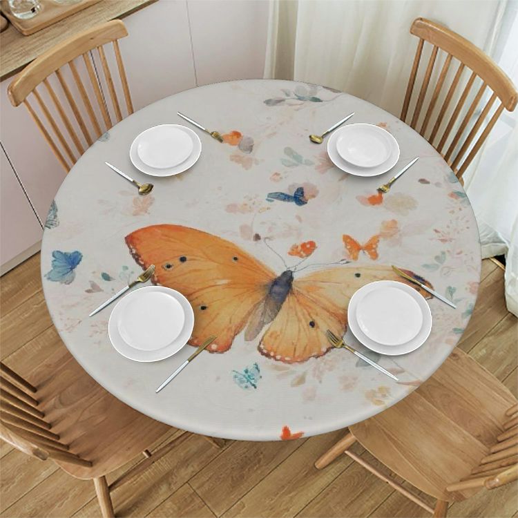 Tiaotiaohou A-butterfly Tablecloths, Round Table Cover, 100% Polyester 