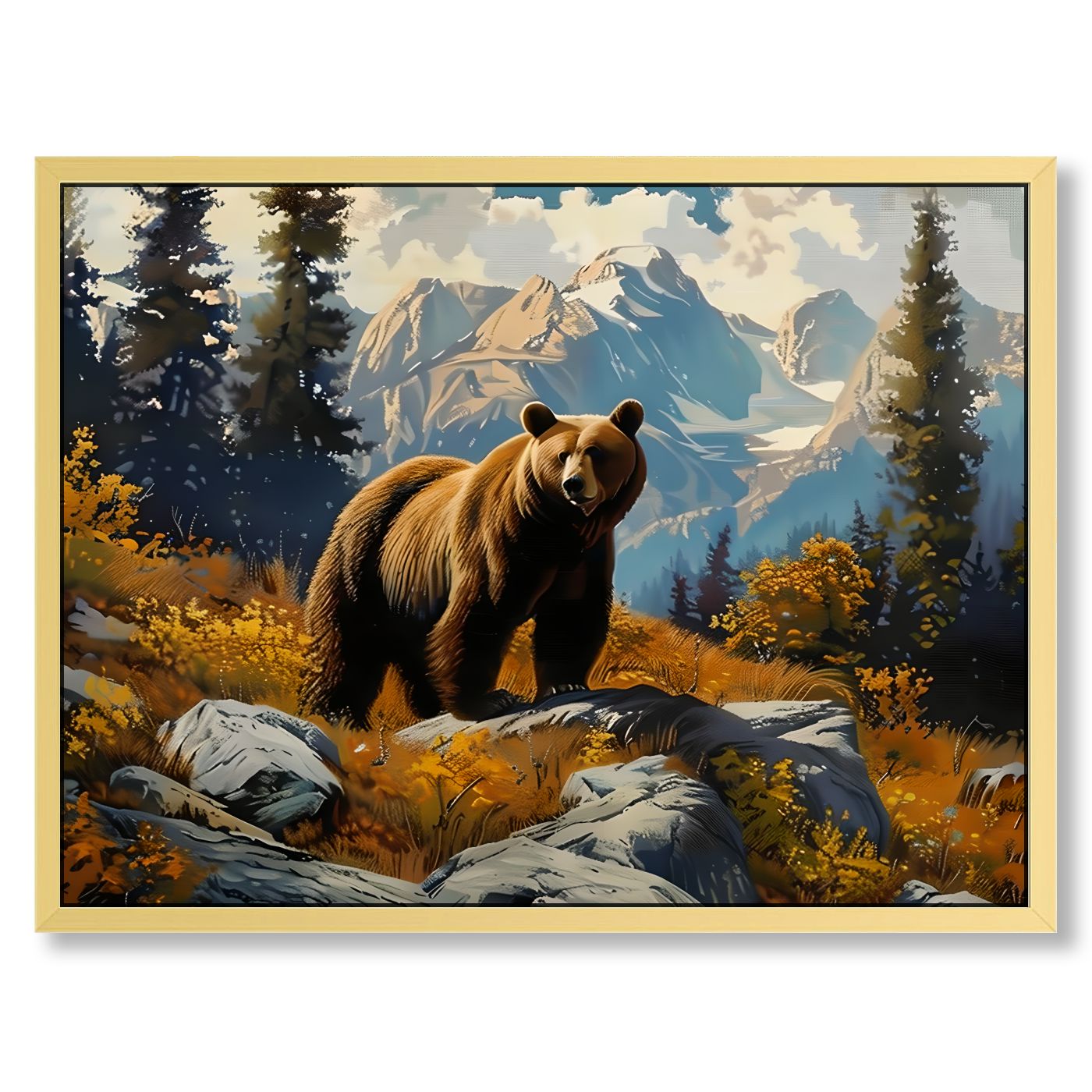 TIAOTIAOHOU Bear Mountains Rocky Hillside Decorative Canvas with Golden