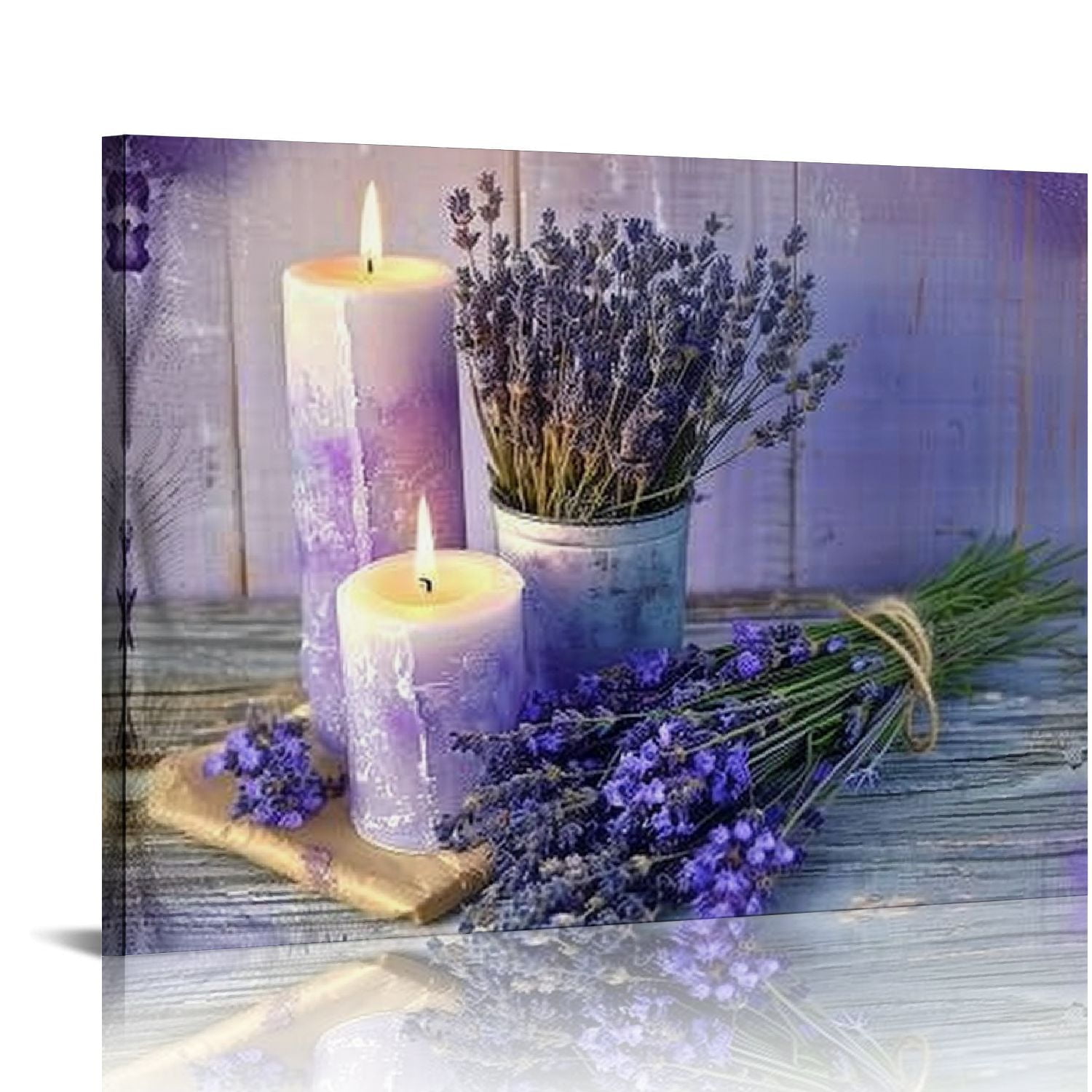 TIAOTIAOHOU Canvas Wall Art for Bathroom Purple Candles and Lavender