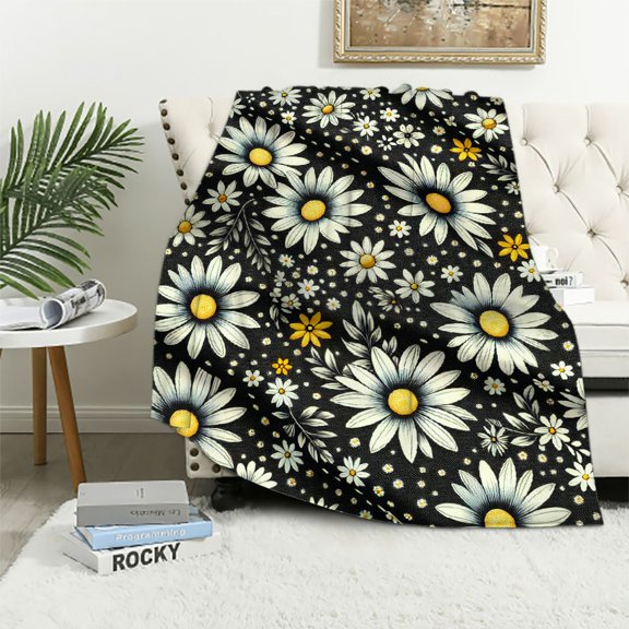 TIAOTIAOHOU  Daisy Blanket Floral Daisies Fuzzy Flannel Throw Blankets Flowers Plush Decor Cozy Bedding for Bed Couch Living Room Kids Girls Women Adults Gifts
