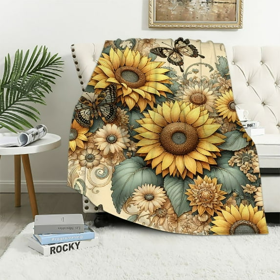 TIAOTIAOHOU Flannel Throw Blanket Sunflower Gifts Print for Kids Adults Women