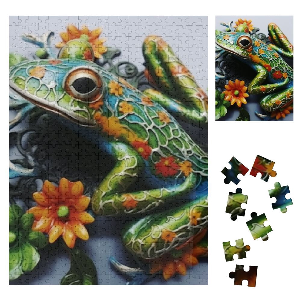 TIAOTIAOHOU Frog Flowers Wooden Jigsaw Puzzle Vertical Style Eco ...
