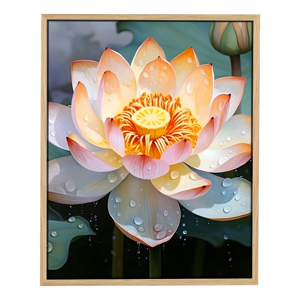 TIAOTIAOHOU Lotus Flower Water Droplets Yellow Centerpiece Canvas Wall
