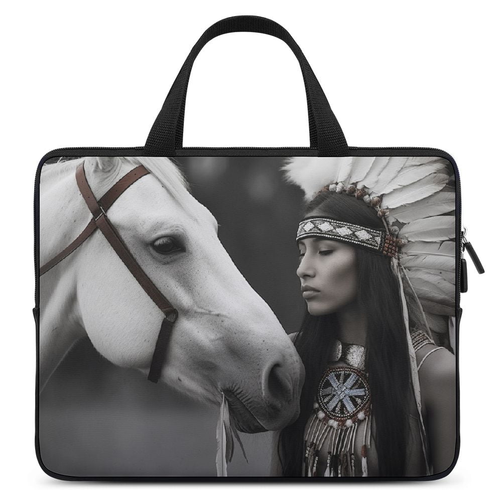 TIAOTIAOHOU Native American Horse Feathers Diving Fabric Laptop Bag