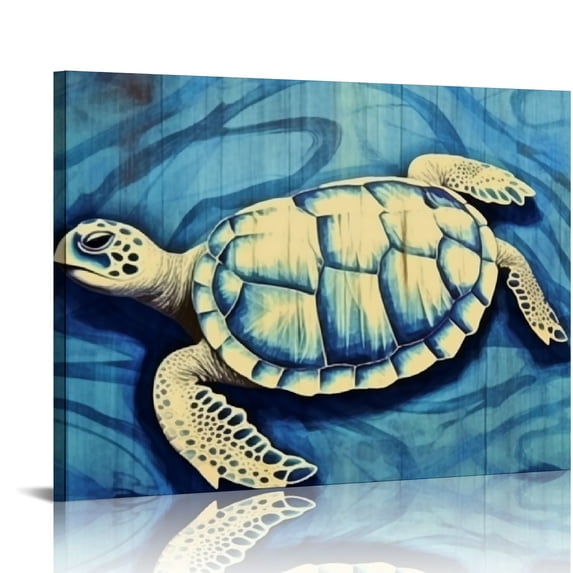 Navy Blue Fish Wall Art Bedroom Beach Themed Sea Turtle Jellyfish Octopus Canvas Pictures Kids Nursery Room Decor Boho Ocean Animal Painting Artworks for Bathroom Living Home Decorations