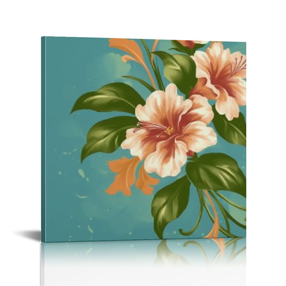 TIAOTIAOHOU Orange and Teal Wall Decor Hawaiian Hibiscus Flower