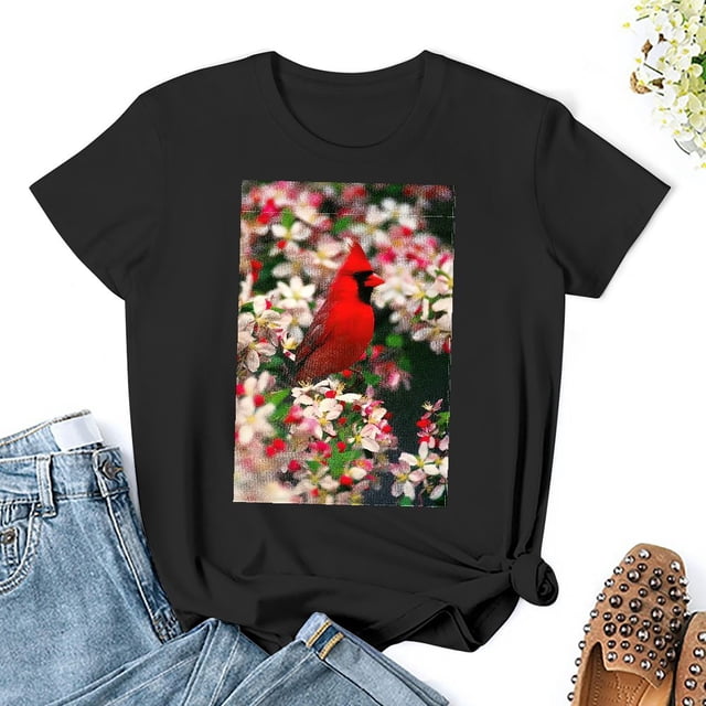 TIAOTIAOHOU Red Bird and Flowers Women's TShirt Girls Tee Short Sleeve