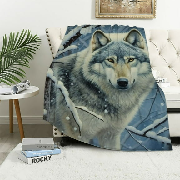 TIAOTIAOHOU Silent Wolf Flannel Blanket for Bed, Queen Size Winter Fleece Throw Blanket for Women, Men and Kids - Super Soft Plush Wolf Blanket Throw Animal Print Blanket, Blanket for Kids
