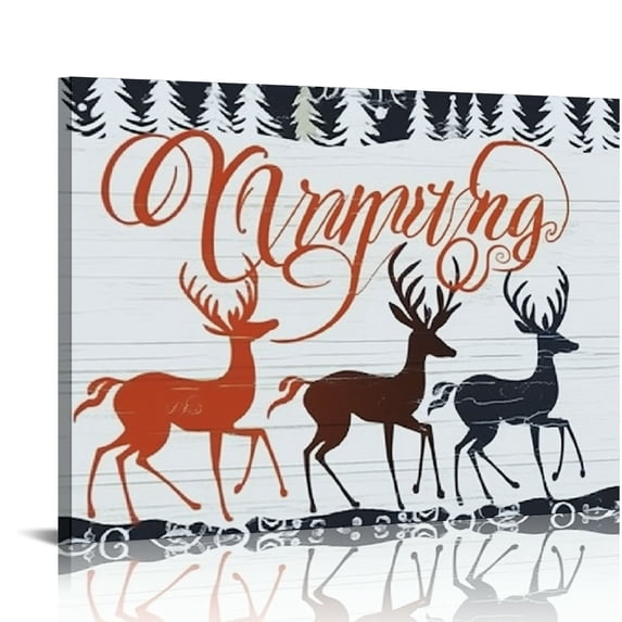 TIAOTIAOHOU The Stupell Home Holiday Merry Christmas Elegant Reindeer Black White and Red Typography Stretched Canvas Wall Art, Multi-Color
