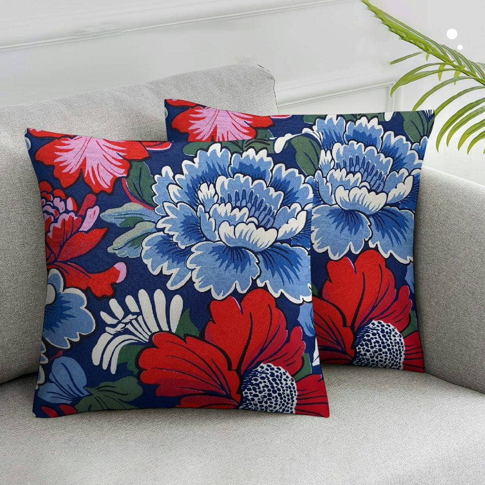 TIAOTIAOHOU Thibaut Honshu Red and Blue Chinoiserie Floral Decorative