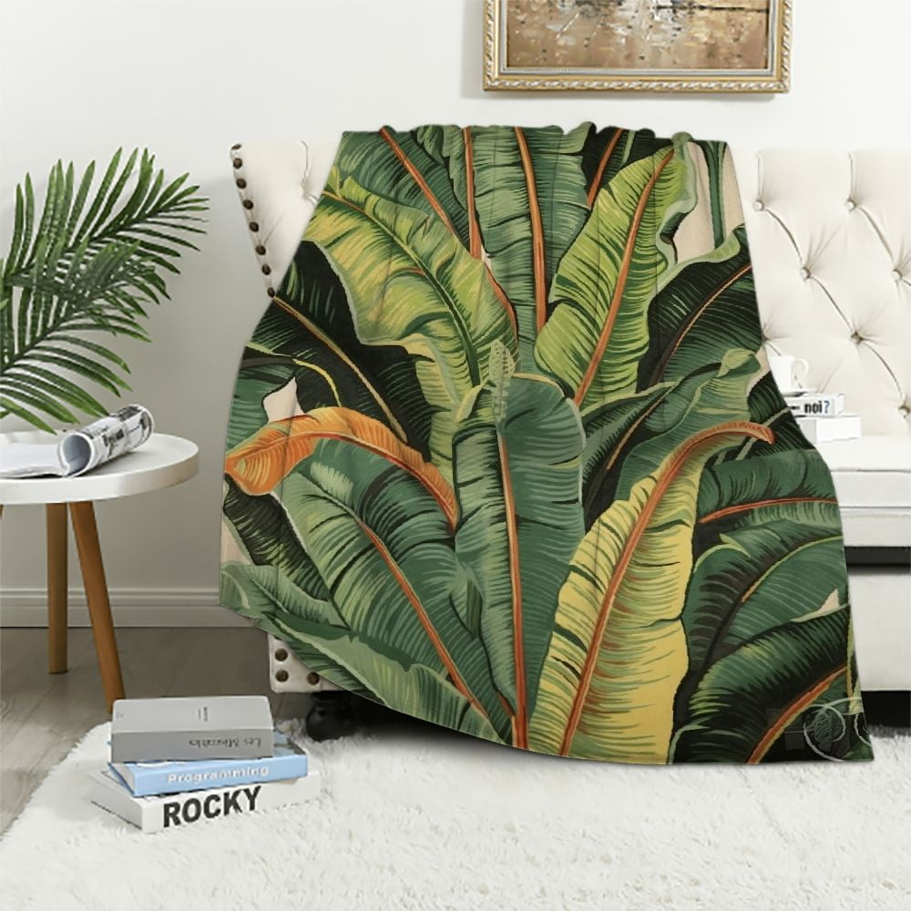 TIAOTIAOHOU Tropical Palm Leaves Throw Blanket,Banana Jungle Leaf