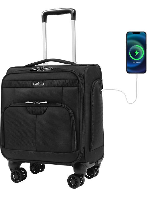 16 Inch Underseat Carry on Luggage With Wheels Soft side Lightweight Business Travel Small Suitcases Bag with TSA lock for Airlines,Men Women, Pilots Crew,Black