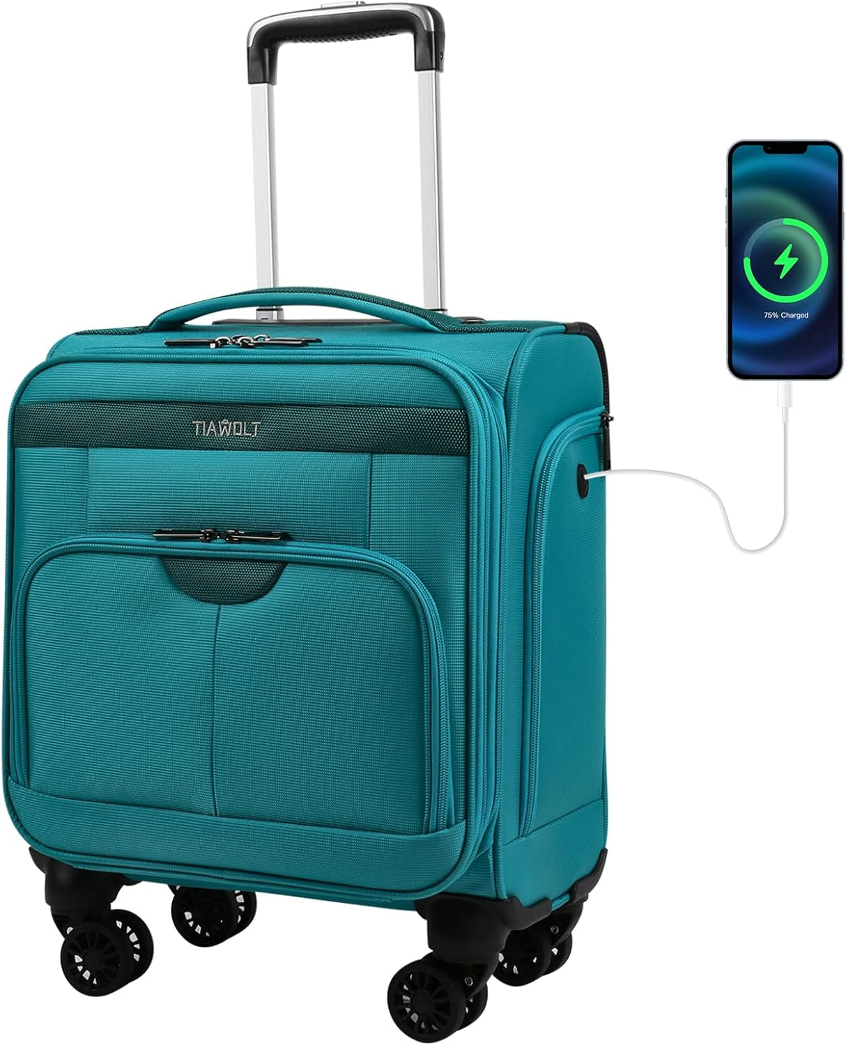 TIAWOLT 16 Inch Underseat Carry on Luggage With Wheels Softside Lightweight Compact Business Suitcases Travel Bag with Spinner Wheels Airline Approved Luggage for Short Trip,Green