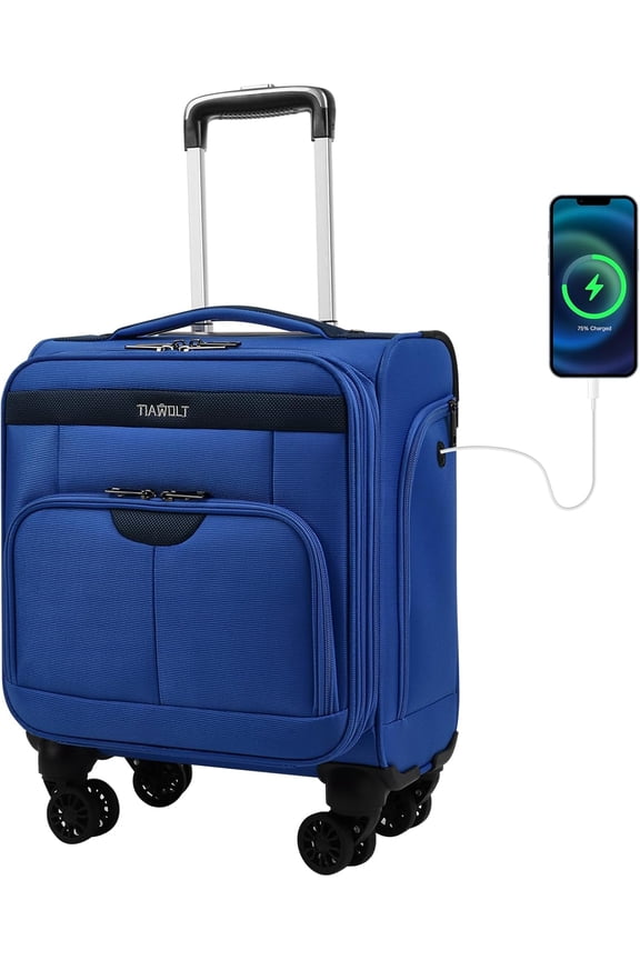 16 Inch Underseat Carry on Luggage With Wheels Weekender Overnight Business Travel Bag Suit cases Mini Suitcases with Wheels Under Seat Bag for Airlines,Blue