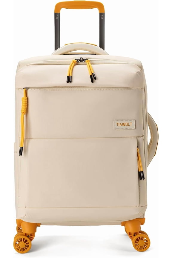 20inch Carry on Luggage with Spinner Wheels8,22x14x9 Airline Approved,Stylish SoftSided Lightweight suitcases bag,Wet/Dry Pockets,Wear-resistant fabric Suitcase for travel,Apricot