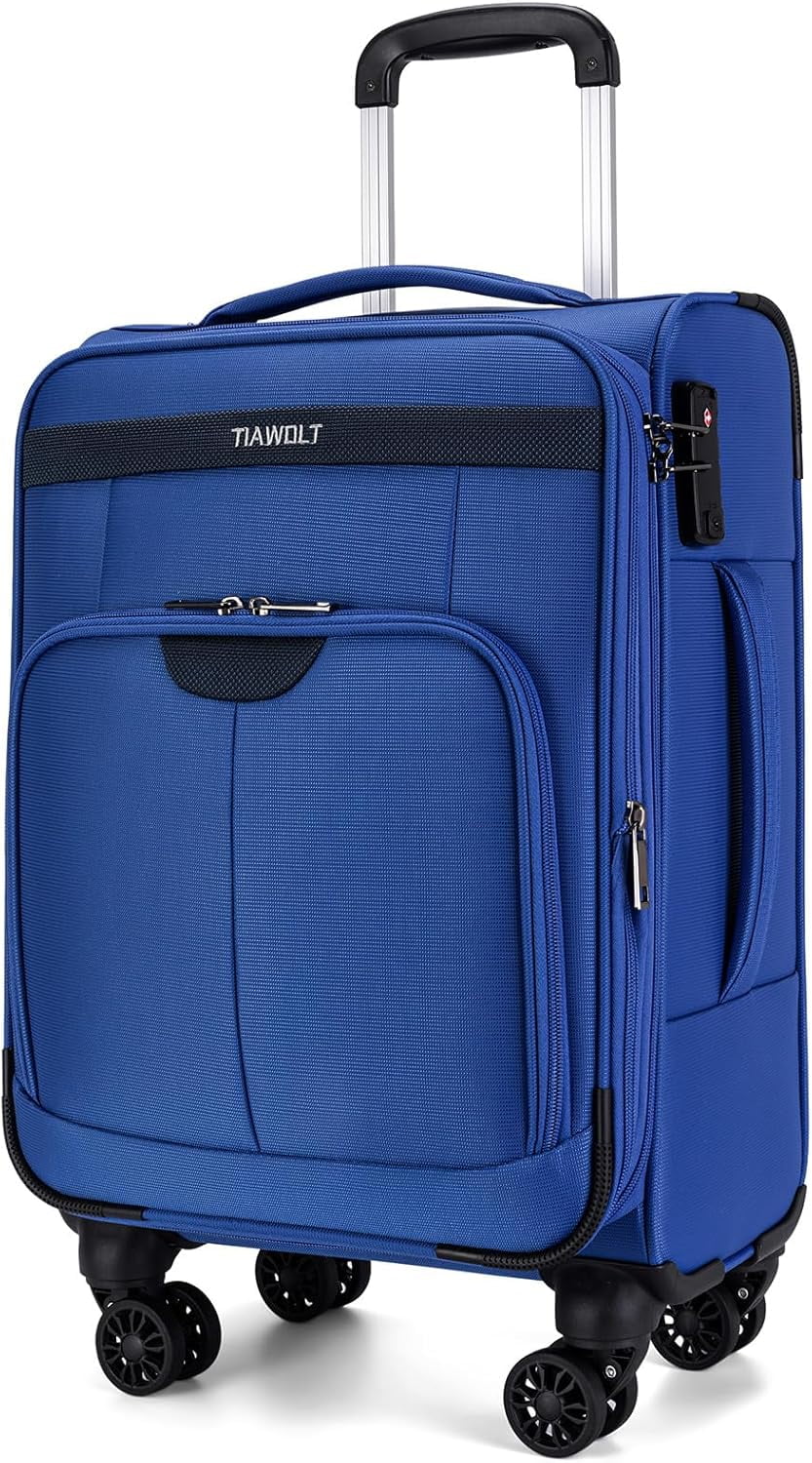 TIAWOLT Carry On Luggage 22x14x9 Airline Approved with Wheels Softside Expandable Luggage Suitcase with TSA Lock-Blue