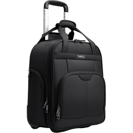 TIAWOLT Multi-functional 16-Inch Underseat Carry on Luggage With Wheels Softside Lightweight Compact Travel Business Suitcase bag for Pilots and Crew,Black