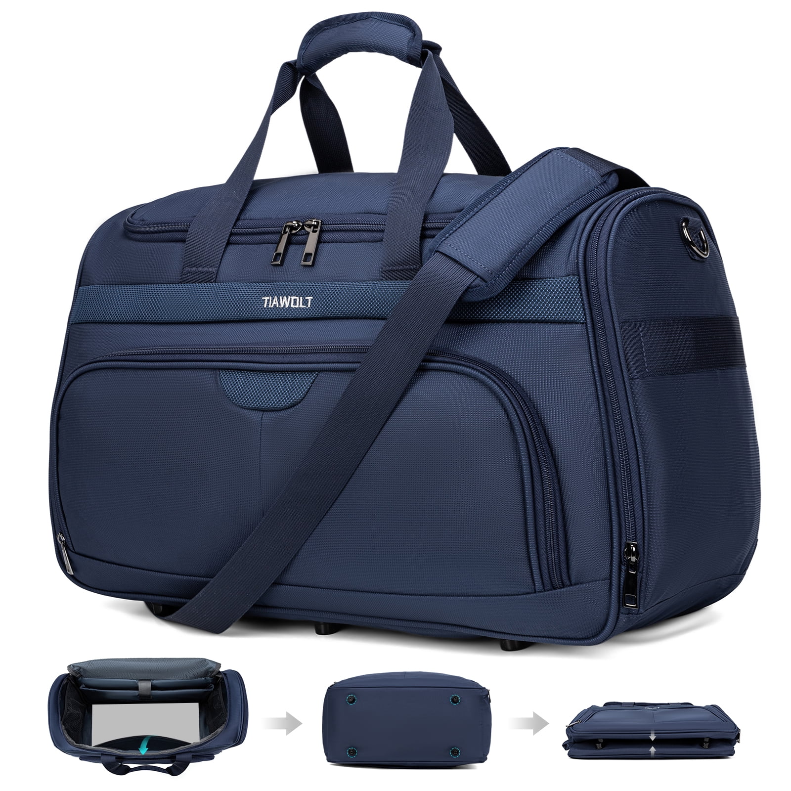 TIAWOLT Foldable Carry-On Luggage Bag Duffle Bag with laptop compartment for Business Trips,Carry-On Bag for Flight Crew Overnight & Weekend Travel,Dark Blue