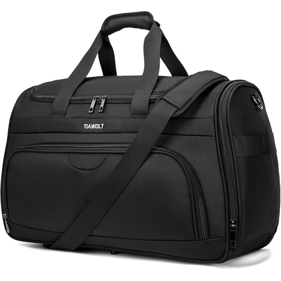 TIAWOLT Foldable Carry-On Luggage Bag Lightweight & Durable Overnight Weekender Duffle Carry On Bag with Luggage Sleeve Hospital Bag or Airplane Travel Bag for Women and Men,Black