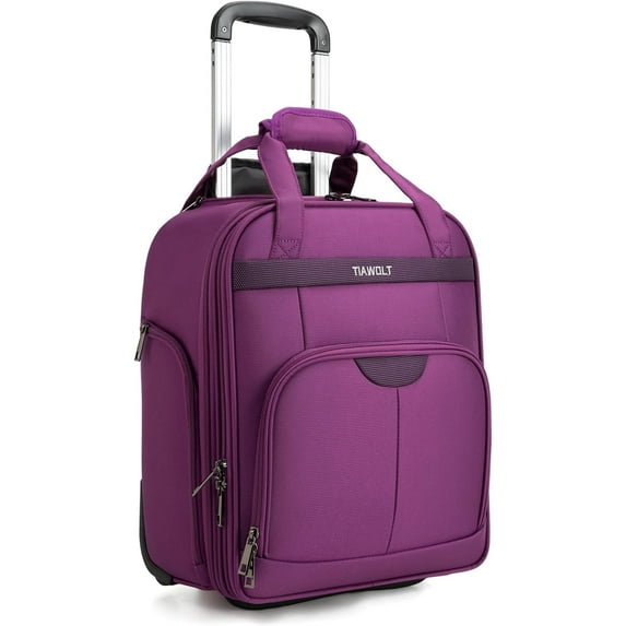 TIAWOLT Underseat Carry on Luggage with Wheels,16-inch Airline Approved Personal Item Stylish Softside Underseater Suitcases with Wet/Dry Pockets,Overnight Rolling Carry-on Bag for Short Trip, Purple