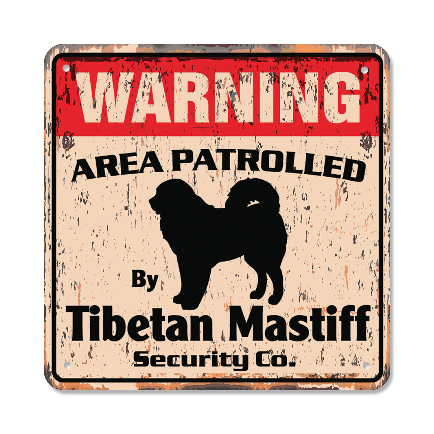 TIBETAN MASTIFF Vintage Security Sign Area Patrolled by dog pet owner ...