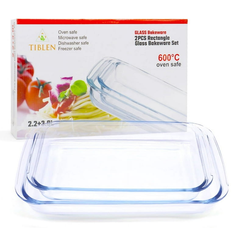 TIBLEN [2-Pack] LARGE Baking Dish Glass Containers for Food