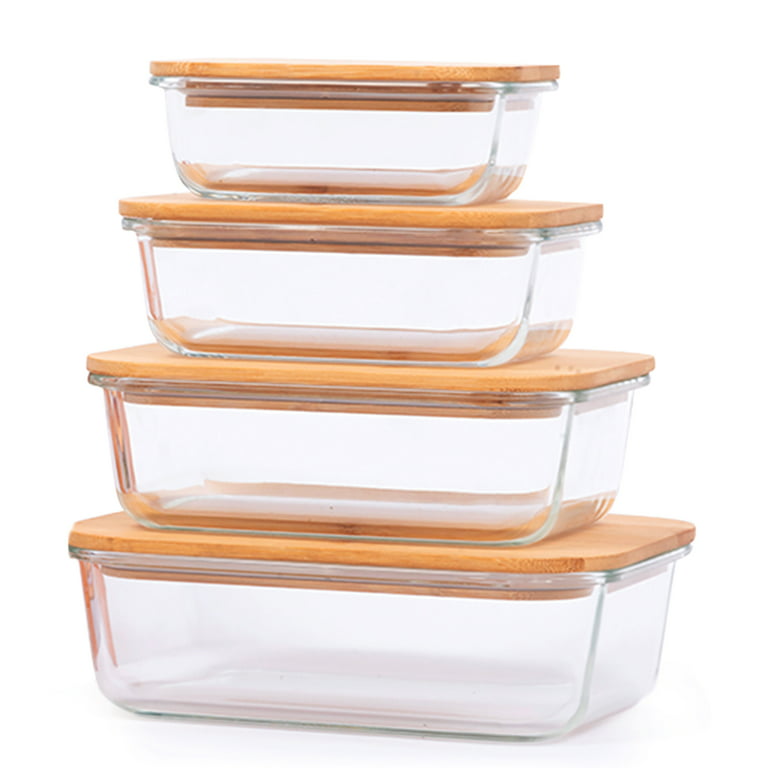 Urban Green Glass Containers with Wood Lids, Set of 4, Wood Glass Storage  Containers with Lids, Food Containers, Oven, Freezer, Microwave Safe, Pack  of 4, 35oz 