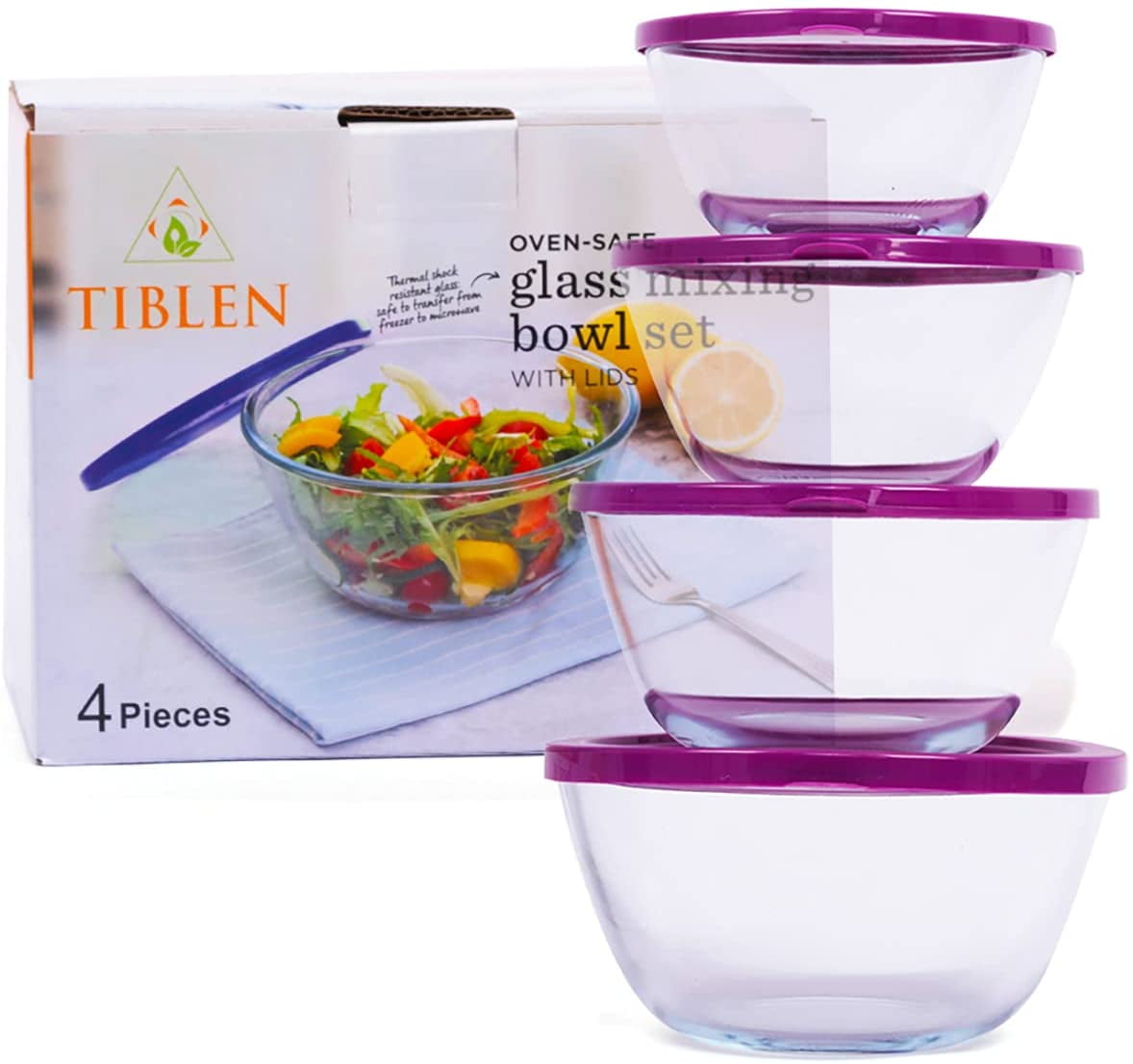 Volarium Small Glass Storage Containers with Lids, Stackable Bowls, Set of 4 with Multi-Colored BPA Free Lids for Cooking Prep, Sauce