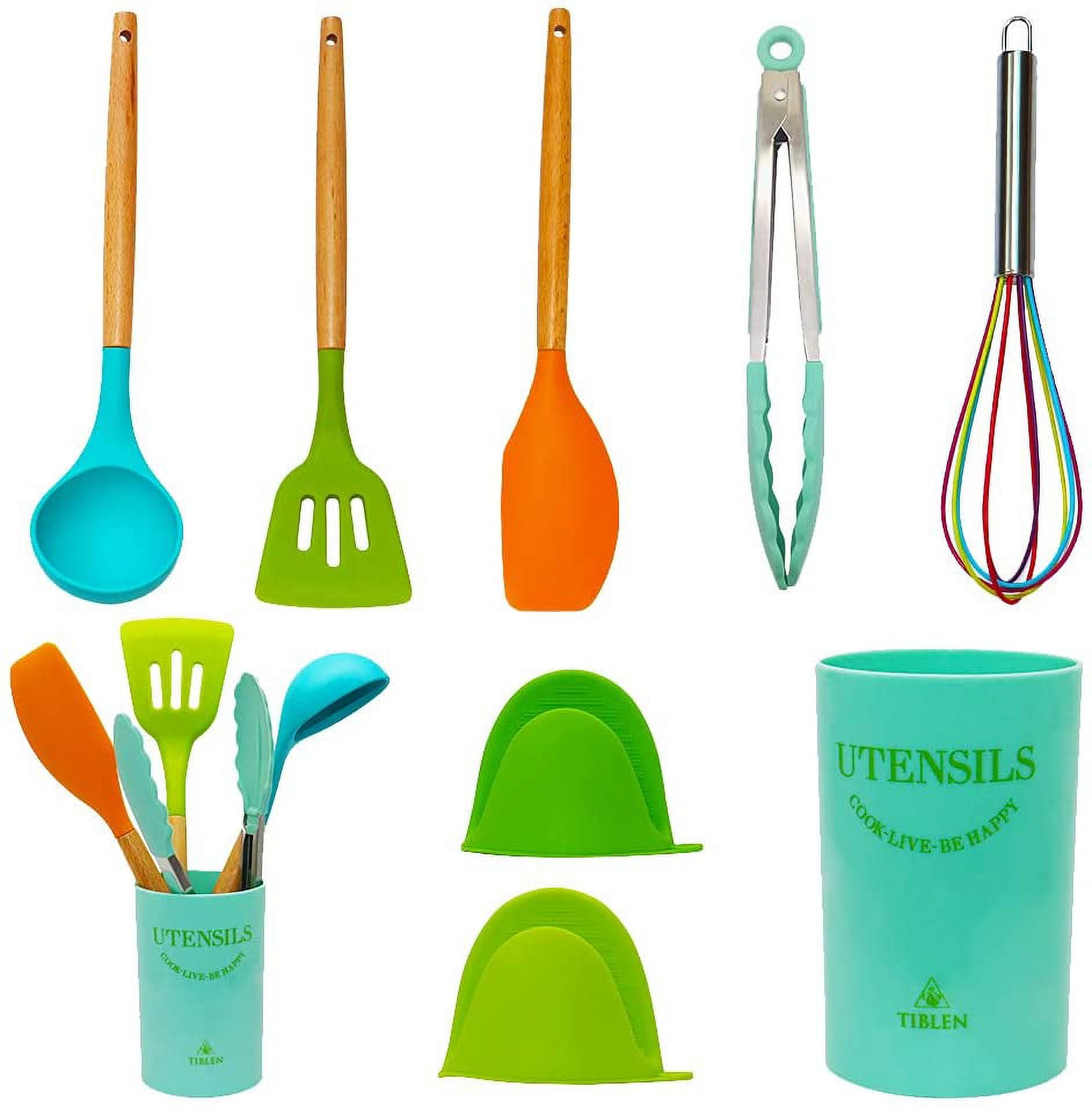 TIBLEN 18 Pcs Silicone Kitchen Cooking Utensil Set, Non-Stick Heat Resistant Cookware, BPA Free Non-Toxic Tools, Turner Tongs Ladle Spoon Whisk