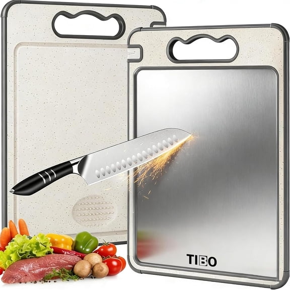 TIBO Cutting Board – 14.5 * 9.8in TIBO Titanium Cutting Board with Built-In Knife Sharpener, Double-Sided Pure Titanium & PP Kitchen Board, Food Prep Board for Meat & Veggies