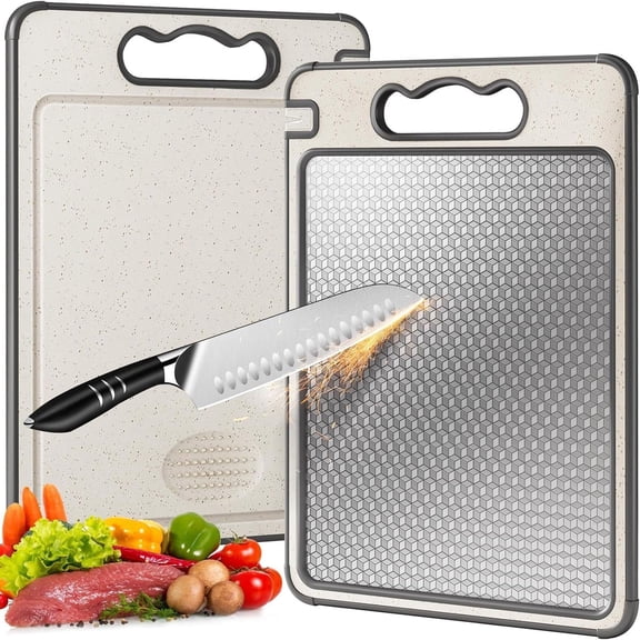 Cutting Board – Titanium Cutting Board with Built-In Knife Sharpener, Double-Sided Pure Titanium & PP Kitchen Board, Non-Porous, Easy to Clean, Durable Food Prep Board