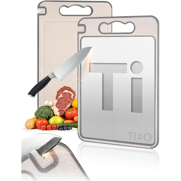 TIBO Titanium Cutting Board with Knife Sharpener, 14.3"L x 9.8"W Double-Sided Titanium Board for Meat, Fruit & Vegetable