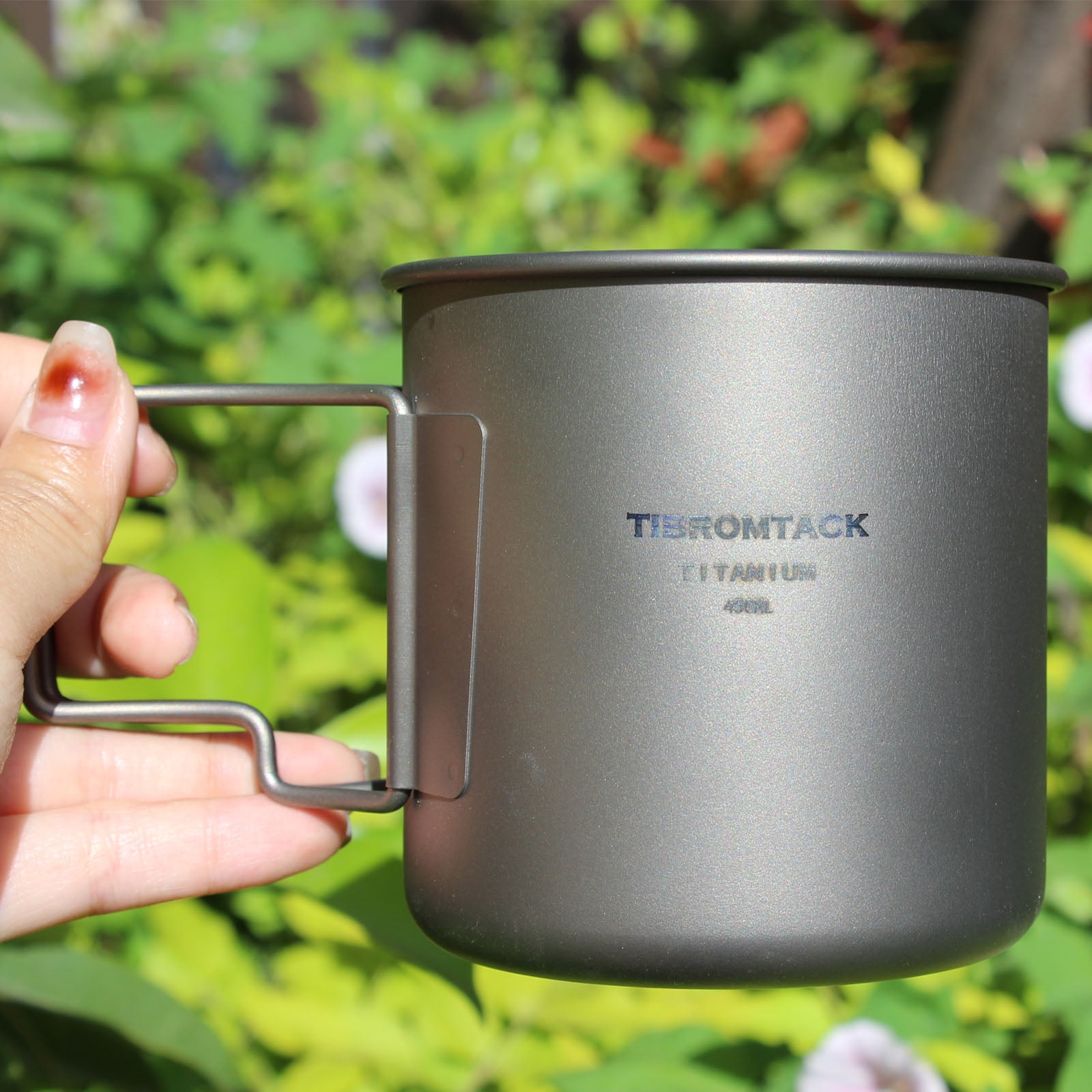 TIBROMTACK Camping Cup Titanium Mug 450ml 15.2fl oz Lightweight Outdoor Titanium Camping Cookware with Foldable Handle Lid and Mesh Bag for Backpacking Hiking Travel Walmart