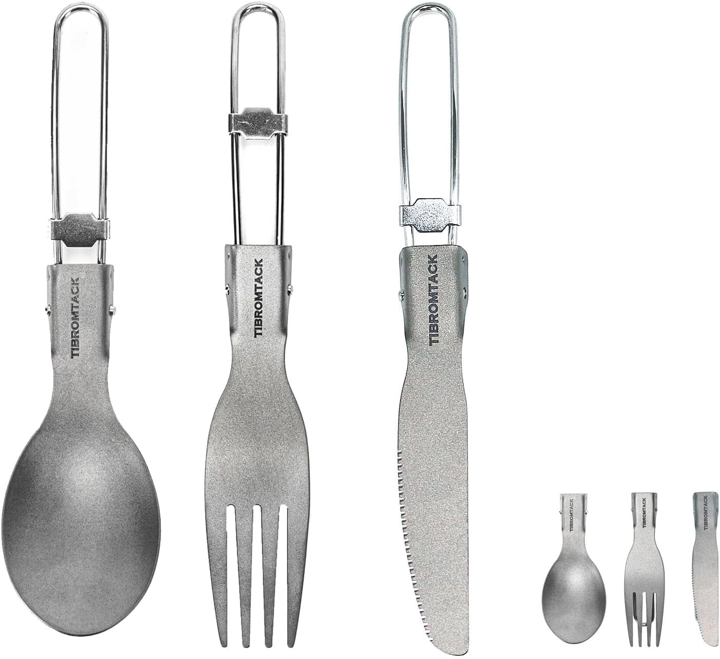 TIBROMTACK Titanium Camping Utensil Set, Folding Fork Spoon Knife