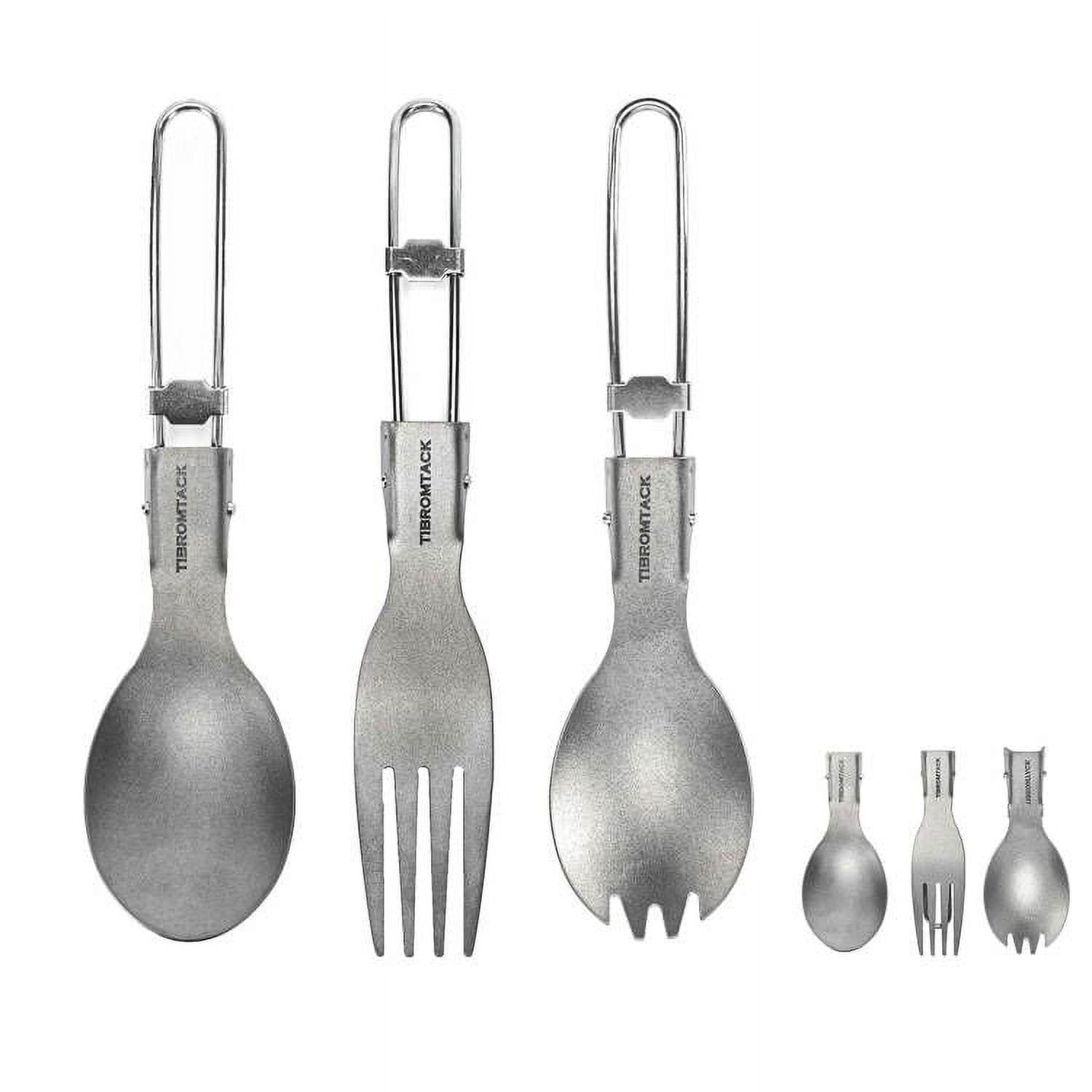TIBROMTACK Titanium Camping Utensil Set, Folding Spork Fork Spoon