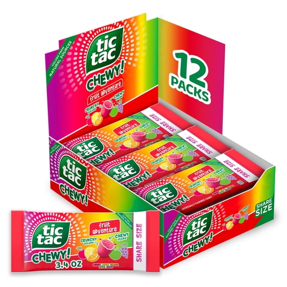 TIC TAC CHEWY! Fruit Adventure Candy, Bulk 12 Pack, Fruit Candy, Share Size, 3.04 oz Each