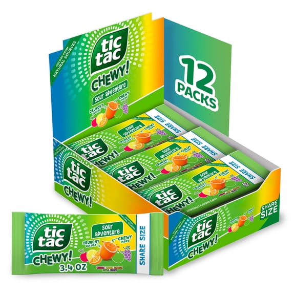 TIC TAC CHEWY! Sour Adventure Candy, Bulk 12 Pack, Sour Candy, Share Size, 3.4 oz Each