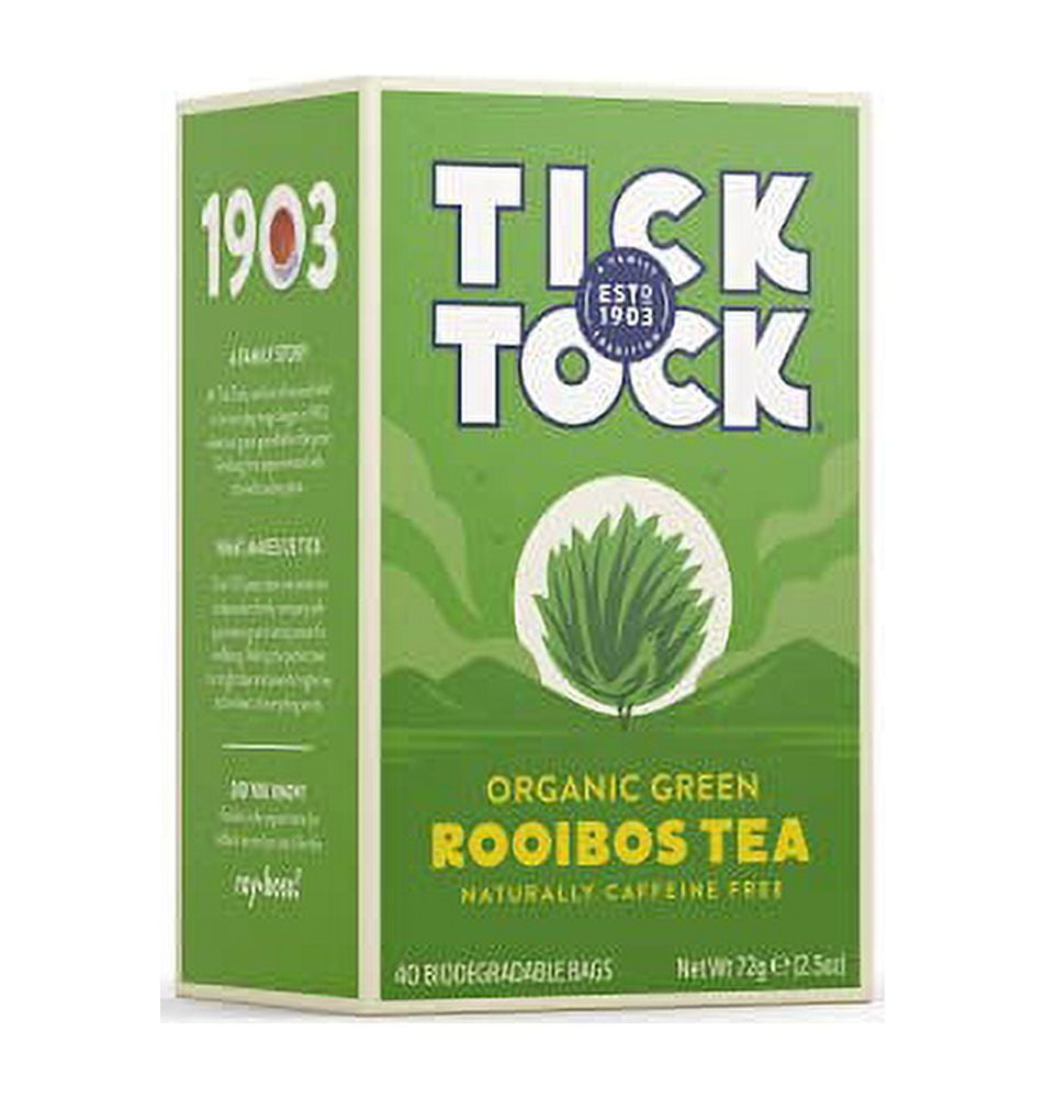 TICK TOCK TEAS Naturally Caffeine Free Red Bush Herbal Green Tea, 40