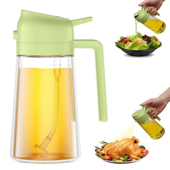 2 in 1 Oil Dispenser & Sprayer – 470ml Olive Oil Dispenser Bottle with No-Drip Spout, Measurement Scale, Olive Oil Spray Bottle for Cooking, BBQ, Air Fryer & Kitchen Essentials, Green