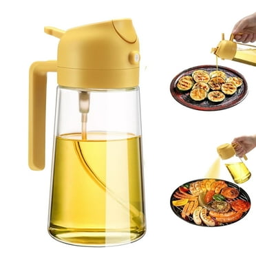2 in 1 Oil Dispenser & Sprayer – 470ml Olive Oil Dispenser Bottle with No-Drip Spout, Measurement Scale, Olive Oil Spray Bottle for Cooking, BBQ, Air Fryer & Kitchen Essentials, Yellow