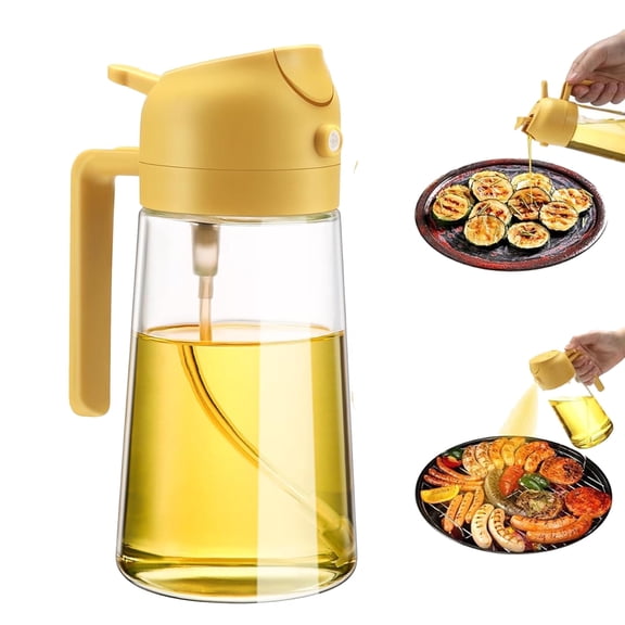 2 in 1 Oil Dispenser & Sprayer – 470ml Olive Oil Dispenser Bottle with No-Drip Spout, Measurement Scale, Olive Oil Spray Bottle for Cooking, BBQ, Air Fryer & Kitchen Essentials, Yellow