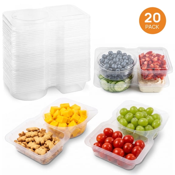 TICKJOY 20 Sets Reusable Snack Containers with Lids, 2 Compartment Snack Containers for Food Storage & Meal Prep, Travel Snacks, Leakproof, Split-Proof,Takeaway Sauce Dip Case
