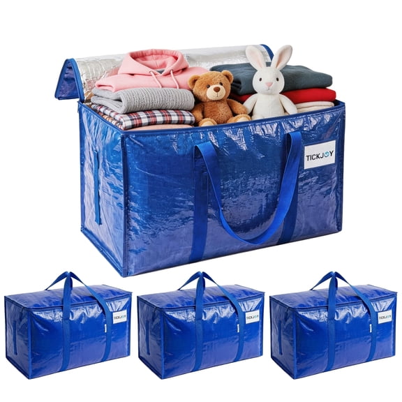 TICKJOY 4 Pack Extra Large Moving Bags Heavy Duty with Zippers & Carrying Handles, Durable Storage Bags Moving Boxes for Closet Organizers and Storage (Blue)