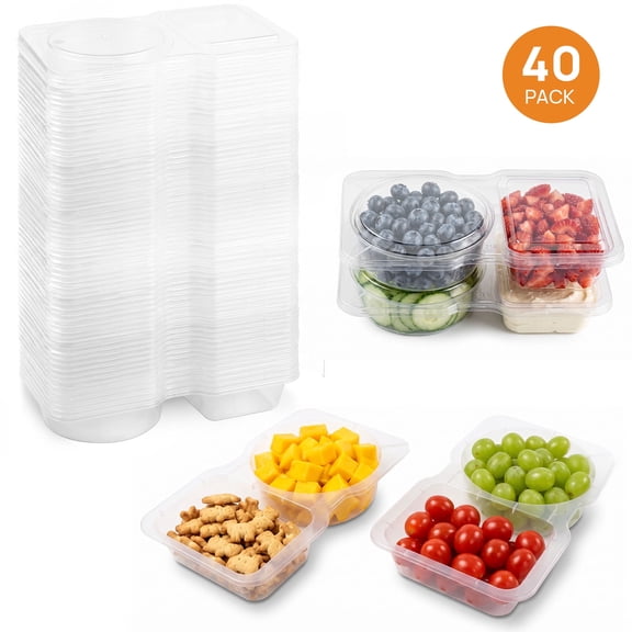 TICKJOY 40 Sets Reusable Snack Containers with Lids, 2 Compartment Snack Containers for Food Storage & Meal Prep, Travel Snacks, Leakproof, Split-Proof,Takeaway Sauce Dip Case