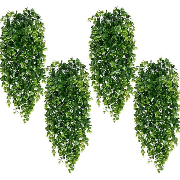 TICKJOY 4Pcs Fake Hanging Plants 2.7ft Fake Eucalyptus Round Vine