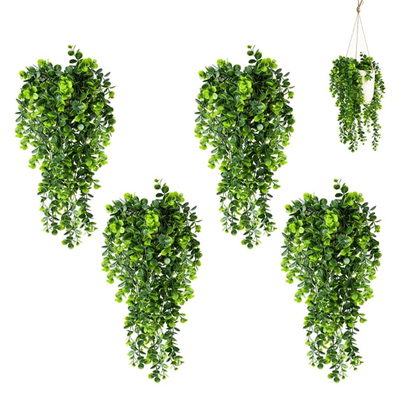 TICKJOY 4Pcs Fake Hanging Plants 30in Fake Plants Eucalyptus Leaves UV Resistant Greenery Vine for Outdoor,Indoor ,Bedroom, Living Room Boho Wall Porch ,Shelf and Garden Decor (Eucalyptus Vine)
