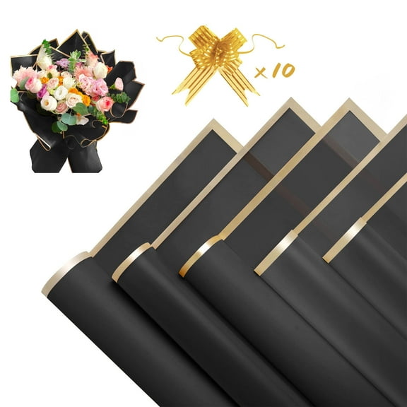 TICKJOY Black Floral Wrapping Paper with Ribbons, 20 Sheets, 22.8"x22.8"