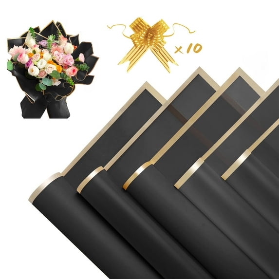 TICKJOY Black Floral Wrapping Paper with Ribbons, 20 Sheets, 22.8"x22.8"