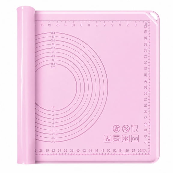 TICKJOY Silicone Baking Mat, Extra Thick Dough Rolling Mat with Measurements & Raised Edge, Pastry Mat for Pizza, Pie, Macarons & Bread Dough (Pink, 28" × 20")